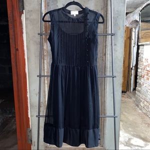 Adam Lippes Black Silk Chiffon Button Pleats Dress